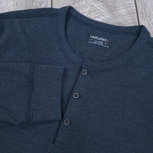Untuckit Henley Shirt Mens XL Blue Soft Knit Long Sleeve Preppy Top